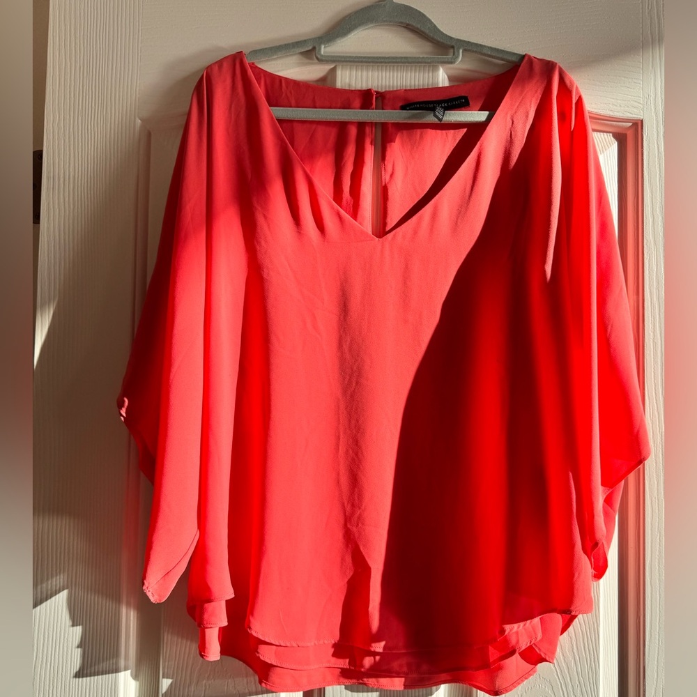 White House Black Market Flutter Sleeve Blouse – Coral Red | Size M